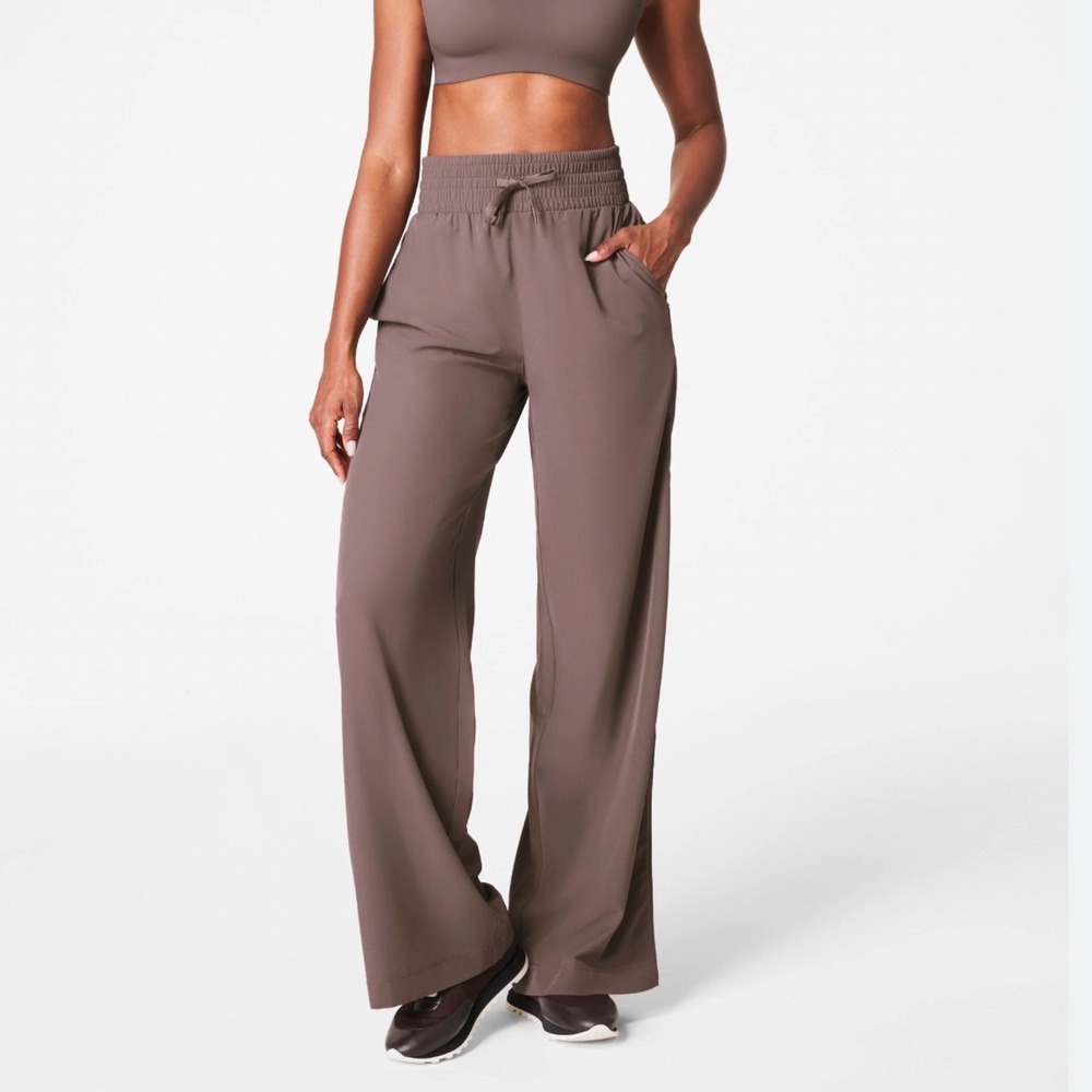 Spanx Large On The Move Wide Leg Pant Smoke Grey Drawstring Pockets 51024R NEW